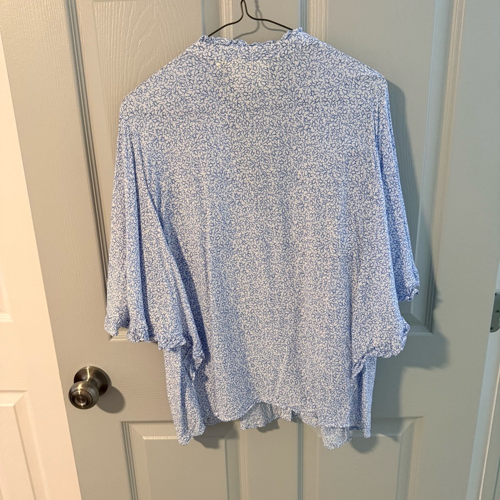 Maeve from Anthropologie Light Blue Micro-Print Ruffle Sleeve Blouse - Picture 4 of 4